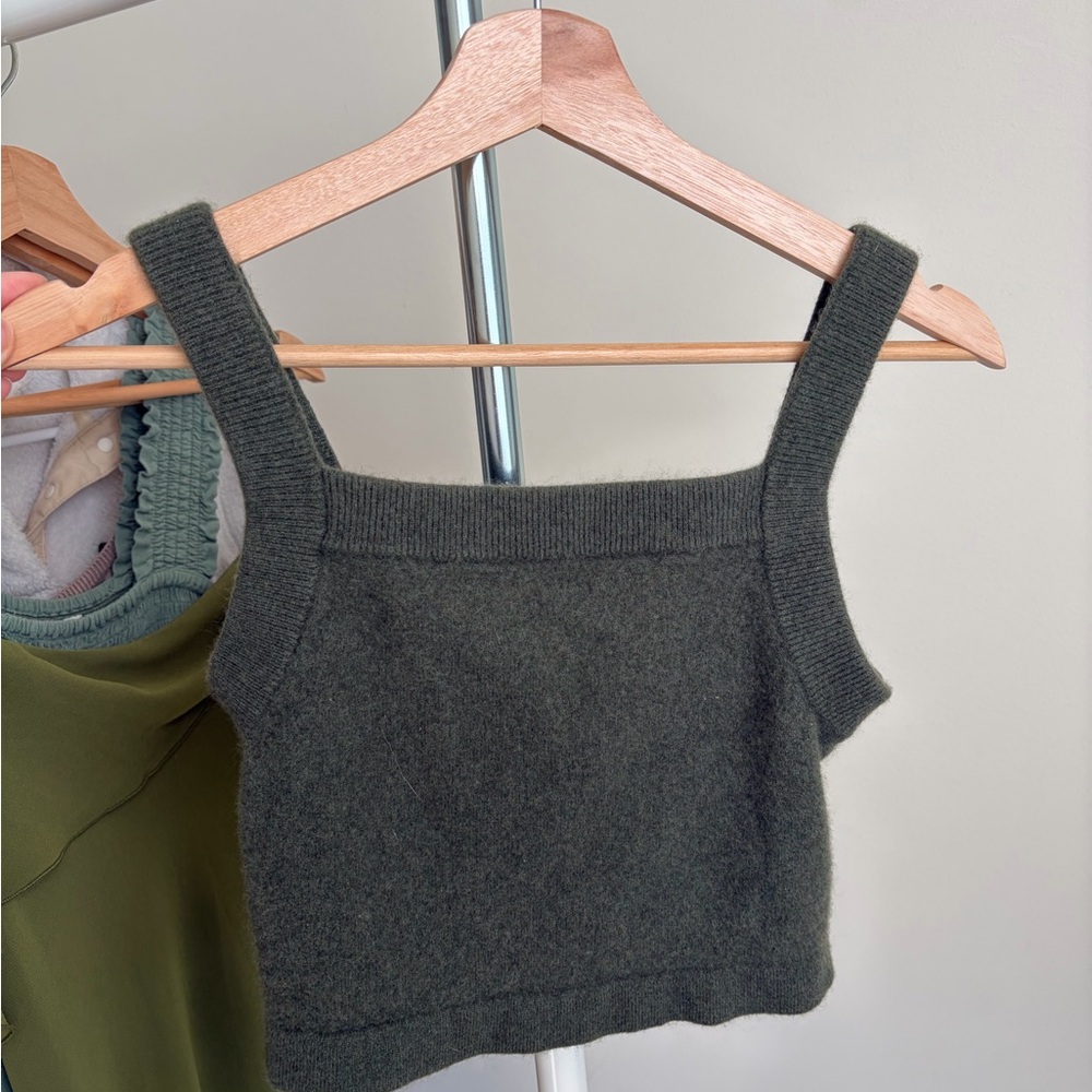 Madewell Olive Green Cashmere Cropped Tank